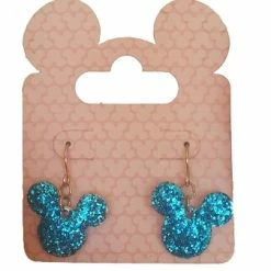 Wholesale ✨ Disney Dangle Earrings - Mickey Mouse Icon - Blue Glitter 👍