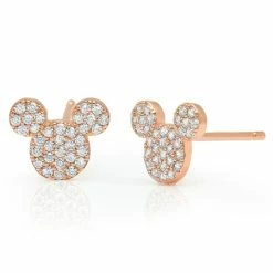 Wholesale 🥰 Disney CRISLU Stud Earrings - Mickey Mouse Icon - Rose Gold 🎁