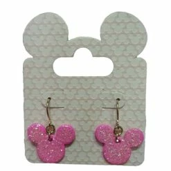 Best deal 🔔 Disney Dangle Earrings - Mickey Mouse Icon - Pink Glitter 🌟
