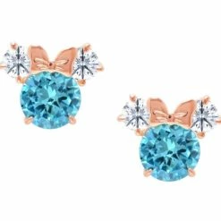 Outlet 😀 Disney Crislu Earrings For Kids - Minnie Mouse Birthstone - Rose Gold ✨
