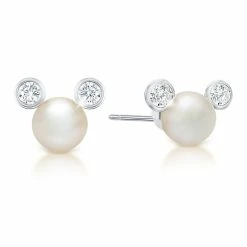 Flash Sale 😉 Disney CRISLU Stud Earrings - Mickey Mouse Icon Pearl - Platinum 🔥