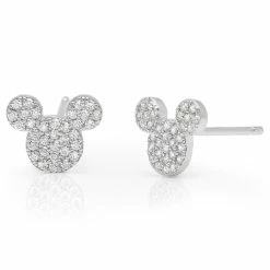 Flash Sale 🔥 Disney CRISLU Stud Earrings - Mickey Mouse Icon - Platinum 😀