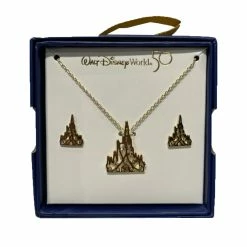 New 👏 Disney Necklace & Earrings Set - 50th Anniversary - Cinderella Castle 🛒